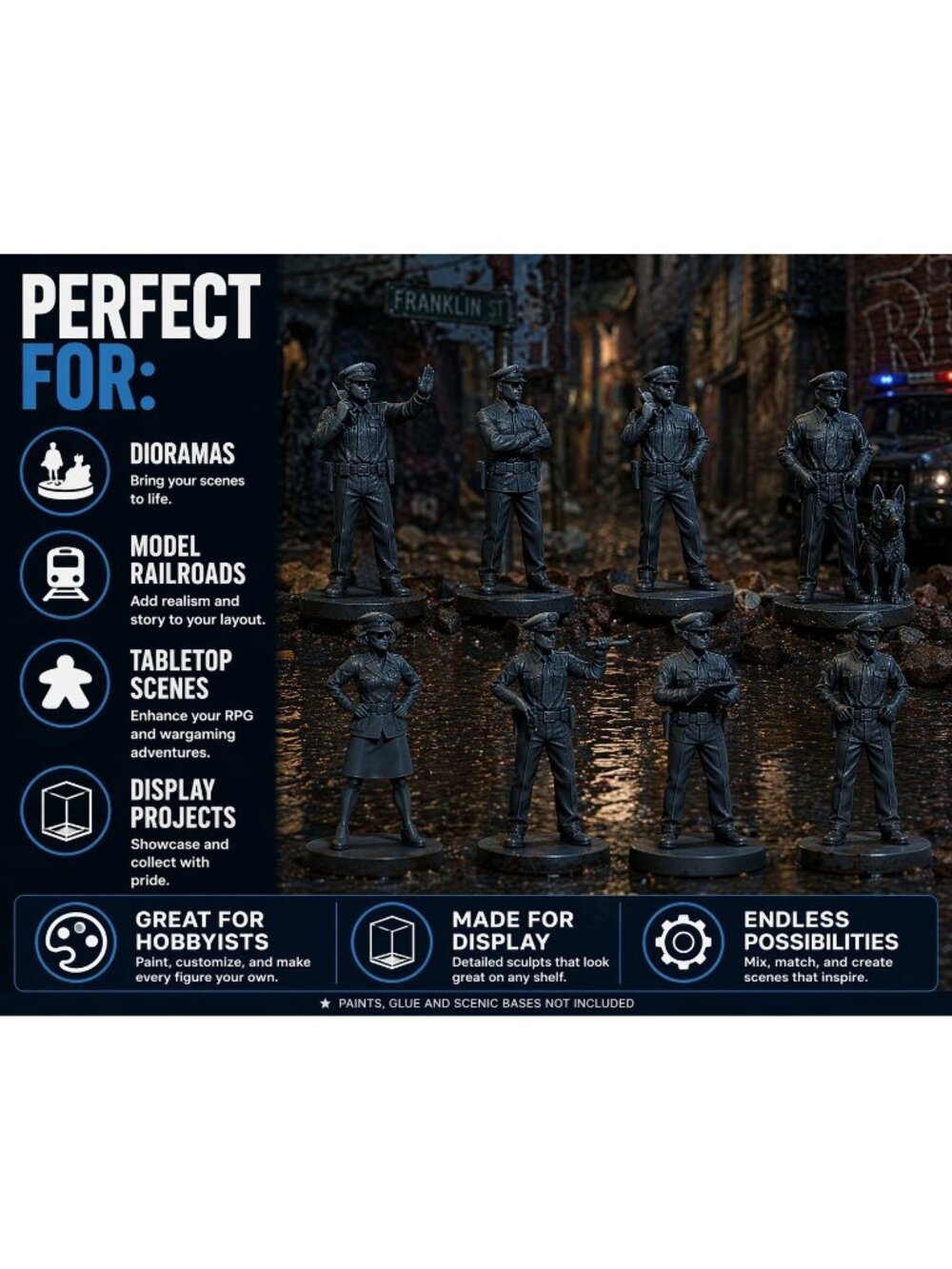 Police Figures – 8 Unpainted Resin Officers for Model Railroad & Dioramas 42mm - Picture 7 of 12